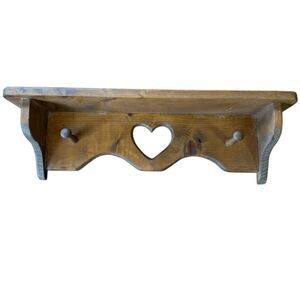 Vintage Rustic Brown Wall Shelf With Cutout Heart